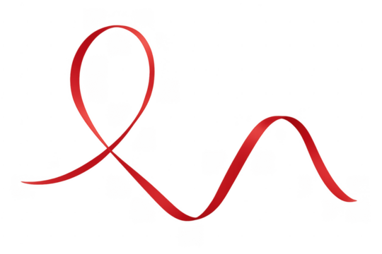 Red awareness ribbon flowing on transparent background