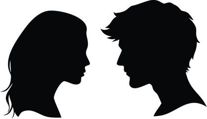 Fototapeta premium Vector illustration silhouette profile of a man and a woman facing each other