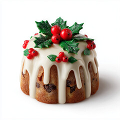 christmas pudding with icing, holiday fruit cake dessert
