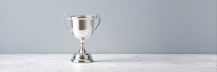 Silver cup with a handle sits on a white marble counter