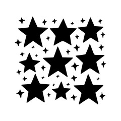 Artistic design featuring a variety of star shapes in black against a white background for creative projects