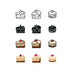 Cheesecake set icon line glyph color for dessert bakery and food illustration