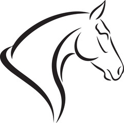 Stylized horse head line art illustration on a white background