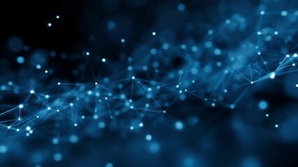 Digital network with glowing blue nodes and connecting lines in an abstract design representing technology and innovation - Powered by Adobe
