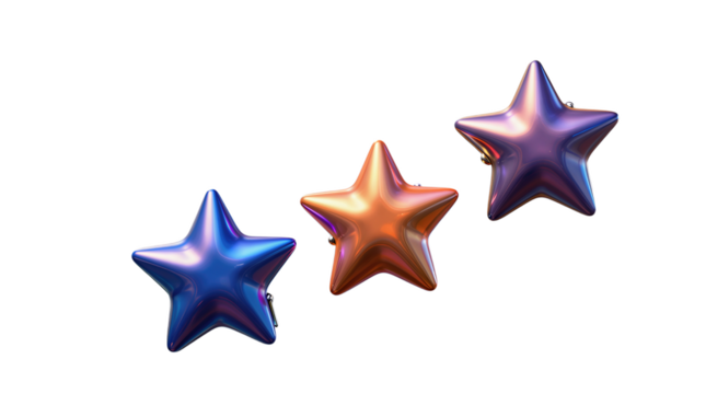 Three Gradient Metallic Stars 3D Illustration