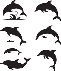 Fototapeta premium Dolphin Silhouettes Swimming and Leaping Graphic Vector Illustration Collection