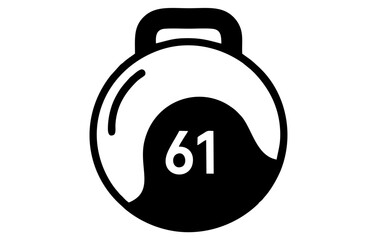 Minimalist Kettlebell Icon with Number 61: Black and White Vector Graphic for Fitness, Strength, and Weight Measurement