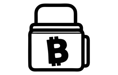 Bitcoin Savings Jar Icon: Digital Currency Storage & Investment Concept in Black and White Line Art