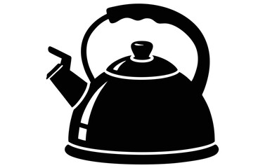 Classic Whistling Kettle Silhouette Icon for Hot Drinks Preparation, Stovetop Teapot Graphic Element in Black and White