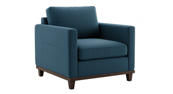 Modern teal armchair isolated on transparent background