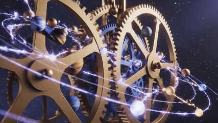 Abstract clockwork gears with light trails and spheres - Powered by Adobe