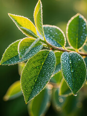 Morning dew on green leaves nature freshness beauty closeup