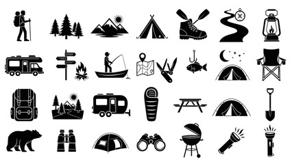 Obraz premium Camping and Outdoor Recreation Icons for Adventurers