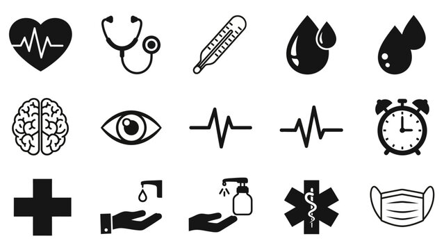 Medical Icons Set Healthcare, Medicine, and Wellbeing Symbols for Various Designs
