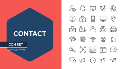 Contact Icon Set Modern Line Icons for Communication, Support, and Information