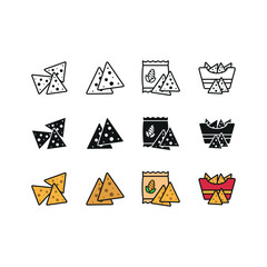 Corn chips set icon line glyph color for snack crunchy and fast food illustration