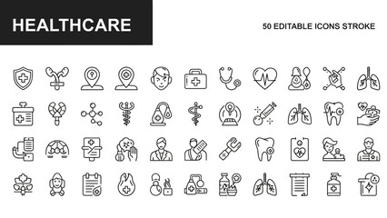 Set of line icons representing healthcare and medical services for professional use