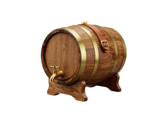 Wooden Barrel with Brass Faucet and Metal Bands
