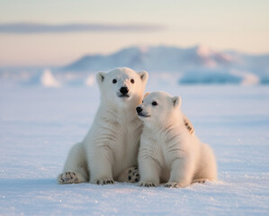 Two polar bear cubs sitting together