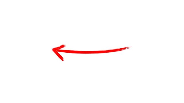 Hand-drawn Stop motion Red Arrow pointing, hand-drawn arrow animation on a transparent background.