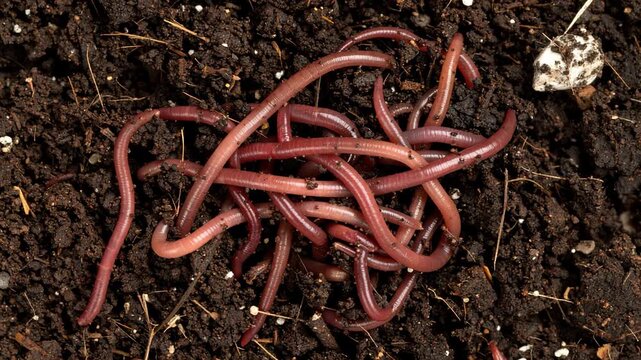 Worms life beneath the surface of soil close up view of worms actively moving and tunneling within rich moist earth
