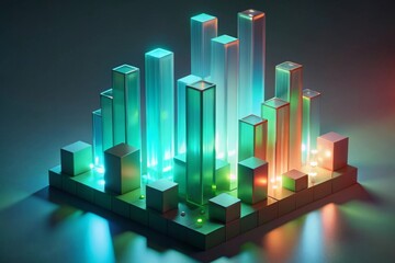Glowing translucent blocks forming a 3D bar chart for data analysis