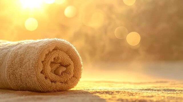 Rolled blanket on ground fabric item neatly rolled into cylindrical form resting on ground surface showcasing texture