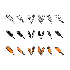 Corn dog set icon line glyph color for snack street food and festival design