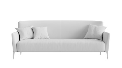 Front view of a modern white leather sofa on an isolated background.
