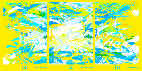 Colorful Neon Abstract Urban Graffiti Style A4 Posters Vector Illustration Background Templates Set
