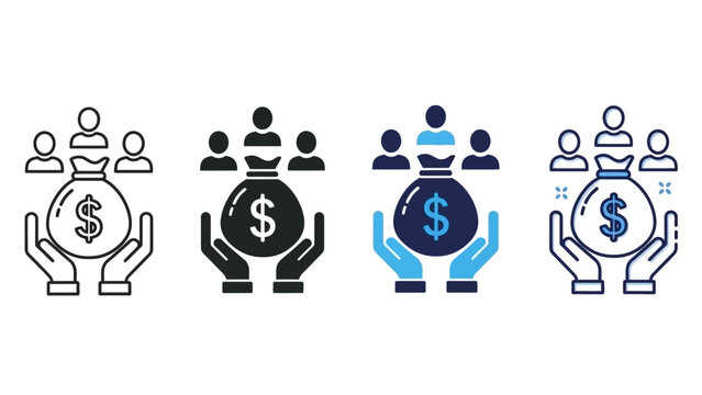 Crowdfunding Icon Set Investing in People and Ideas, Financial Support