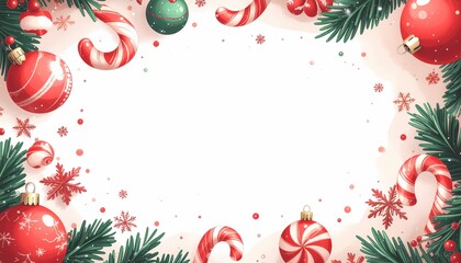 Festive watercolor Christmas frame with red decorations