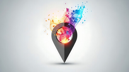 Colorful abstract map pin location icon with explosion effect design