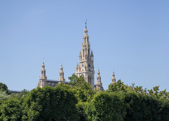 Vienna. View of Rathausplatz from the Volksgarten.