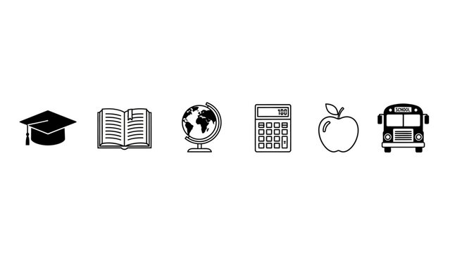 A vector illustration set of essential school and academic icons, including symbols for graduation, knowledge, and learning