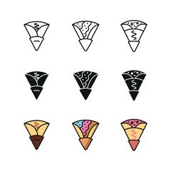 Crepe set icon line glyph color for dessert sweet snack and food illustration