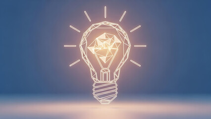 Abstract glowing light bulb illustration on blue background representing innovation