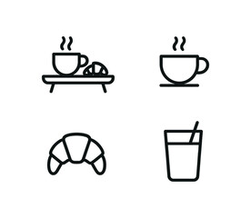 4 minimal icons breakfast tray black outline coffee cup black outline croissant black outline juice glass black outline