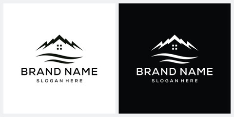 Mountain Hills Peaks Home House Construction and River logo design cector template