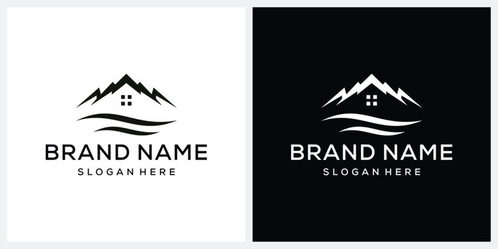 Mountain Hills Peaks Home House Construction and River logo design cector template - Powered by Adobe