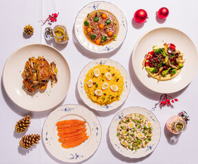 Delicious array of colorful dishes brings warmth to a festive gathering during the holiday season