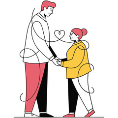 Charming couple holding hands with love connection in modern art style illustration for valentine