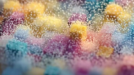 Colorful 3D cubes create a vibrant abstract landscape with textures and particles forming an engaging visual scene - Powered by Adobe