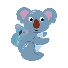 Illustration of Mother Koala with Baby. White background, isolate