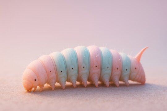 Whimsical candy-striped caterpillar larva with charming pink and blue sections