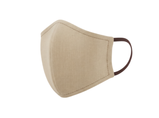 Beige fabric face mask isolated PNG, reusable personal protective equipment for health and safety during pandemic on transparent background