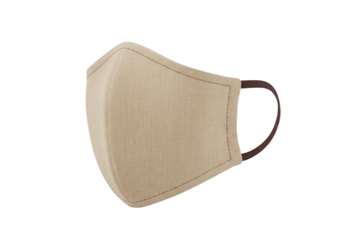 Beige fabric face mask isolated PNG, reusable personal protective equipment for health and safety during pandemic on transparent background