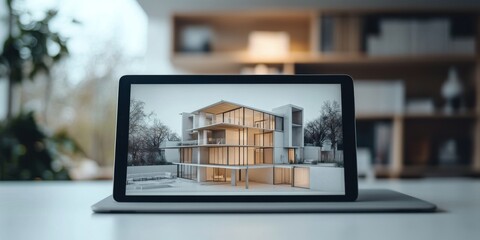 Architects designing modern sustainable residential building on tablet computer
