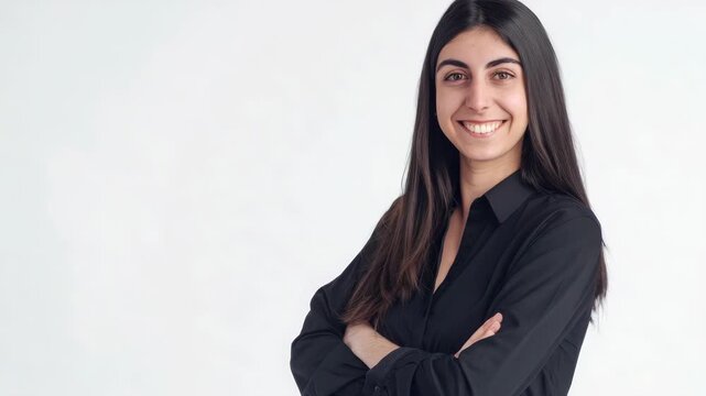 Confident female professional standing against a plain background. - Powered by Adobe