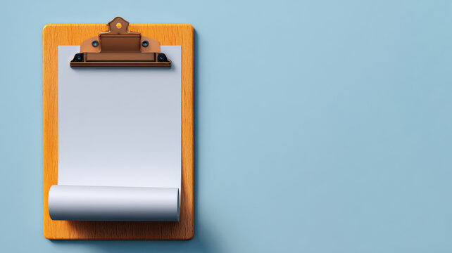 A clipboard with blank paper for tasks and notes on a blue background 